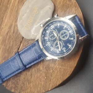 3/$20 Yazole wrist watch blue leather needs batteries‎ B3102